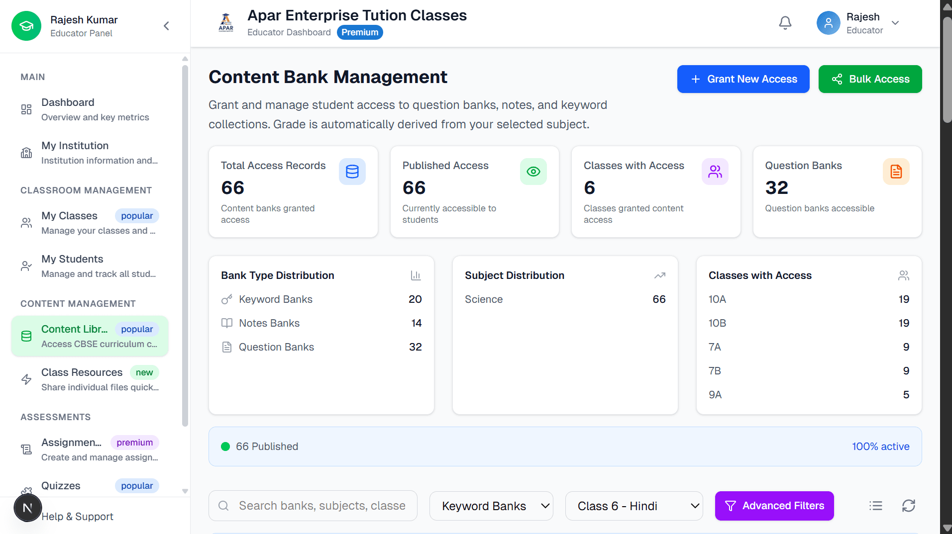 Apar AI LMS: Educator Dashboard - Teaching and content management interface