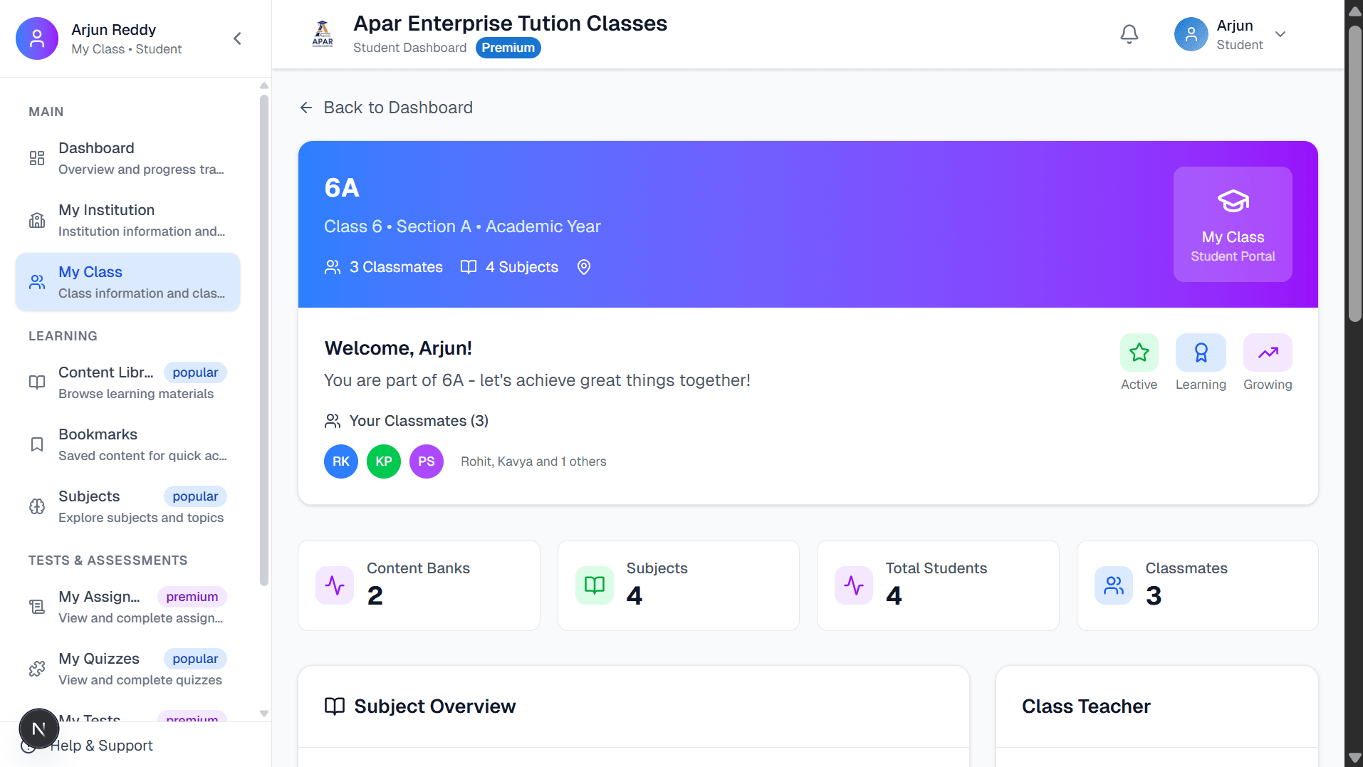 Apar AI LMS: Student Dashboard - Learning interface and progress tracking